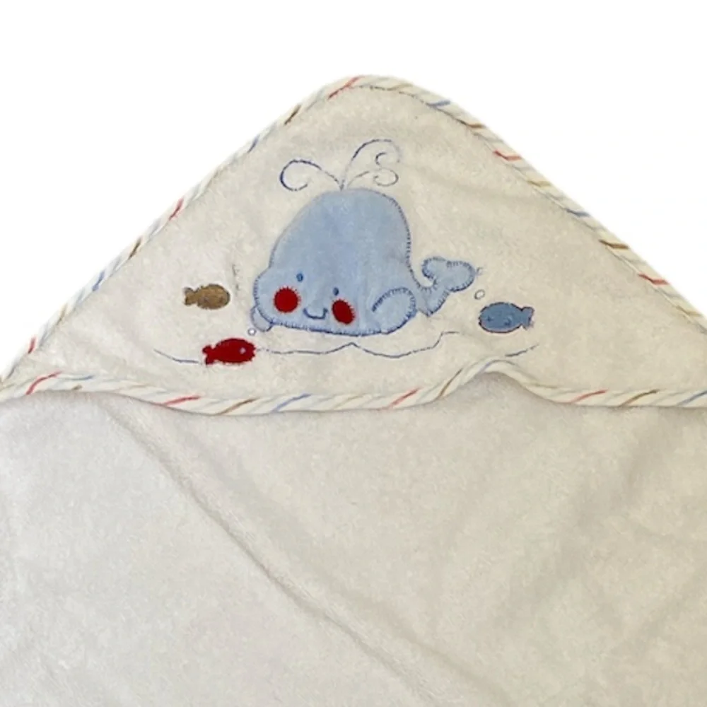 Just Born hooded towel white and blue whale Size OS - Picture 4 of 9